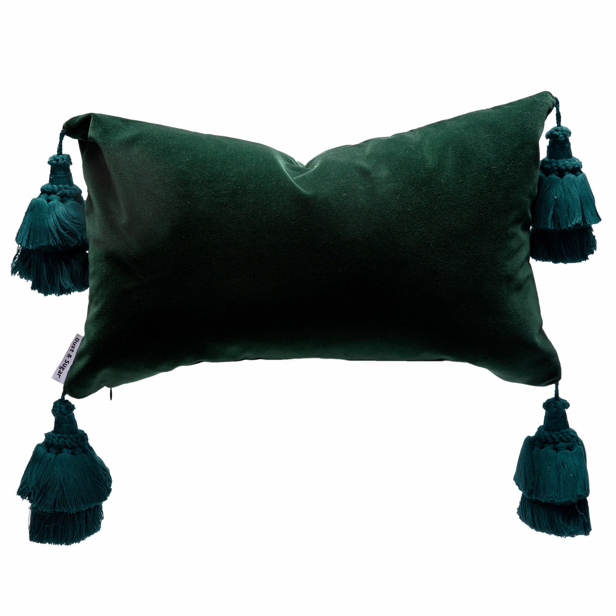 Green Velvet Pillow Cover With Handmade Tassels Dust Sugar