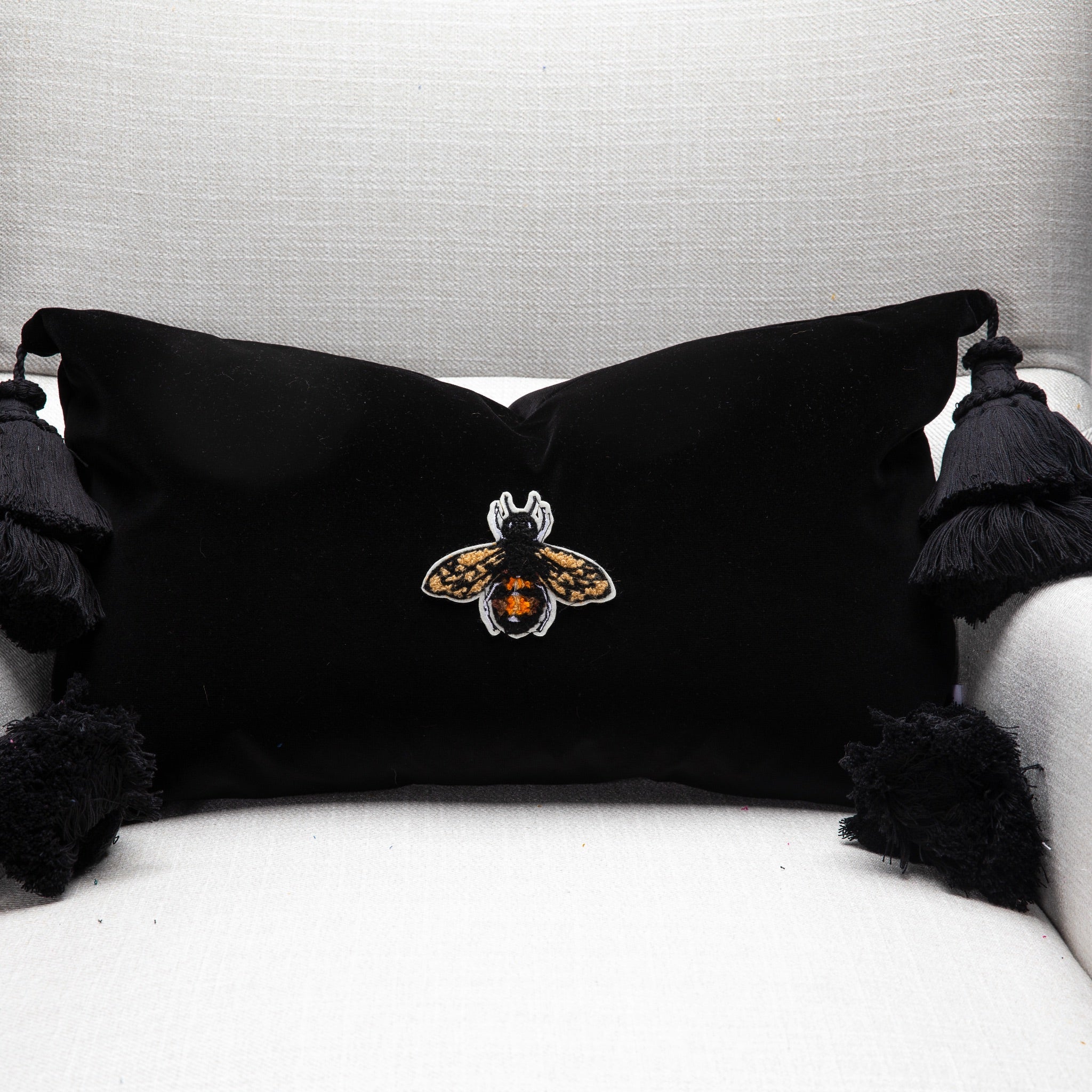 Black Velvet Pillow Cover Pillow With Big Tassels Black Pillow